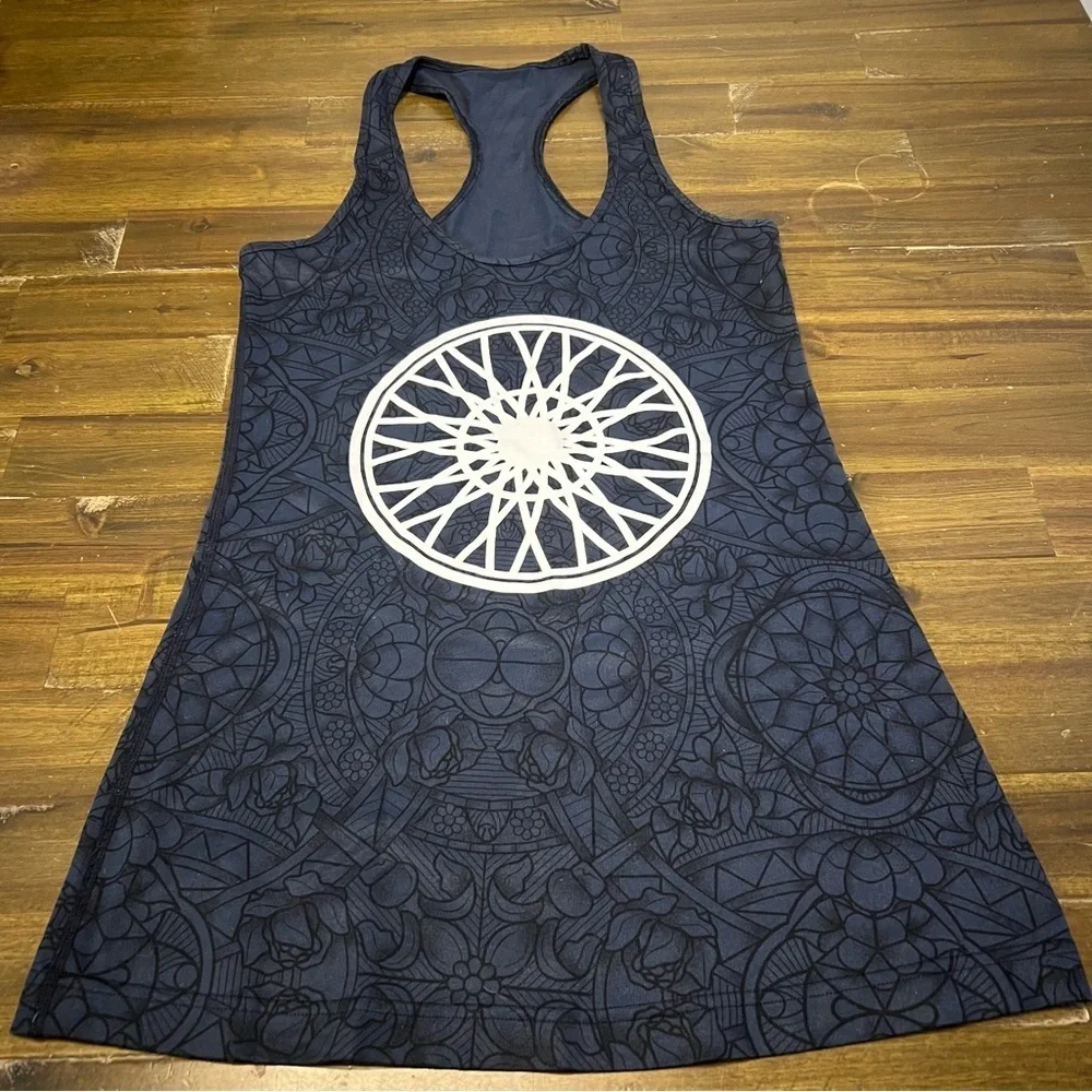 Lululemon Soulcycle Tank Top Limited Edition Blue Printed Logo Long Line Floral